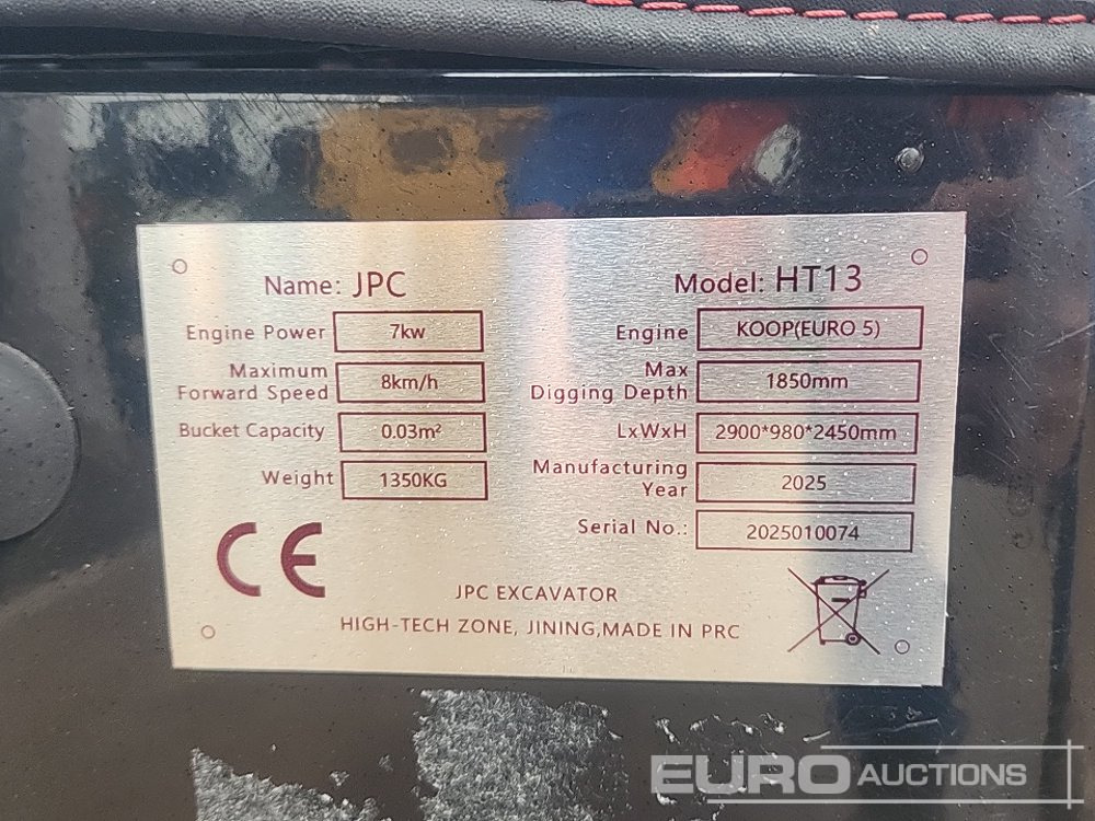 Unused 2025 JPC HT13 - Мини-экскаватор: фото 2 Unused 2025 JPC HT13 - Мини-экскаватор: фото 2