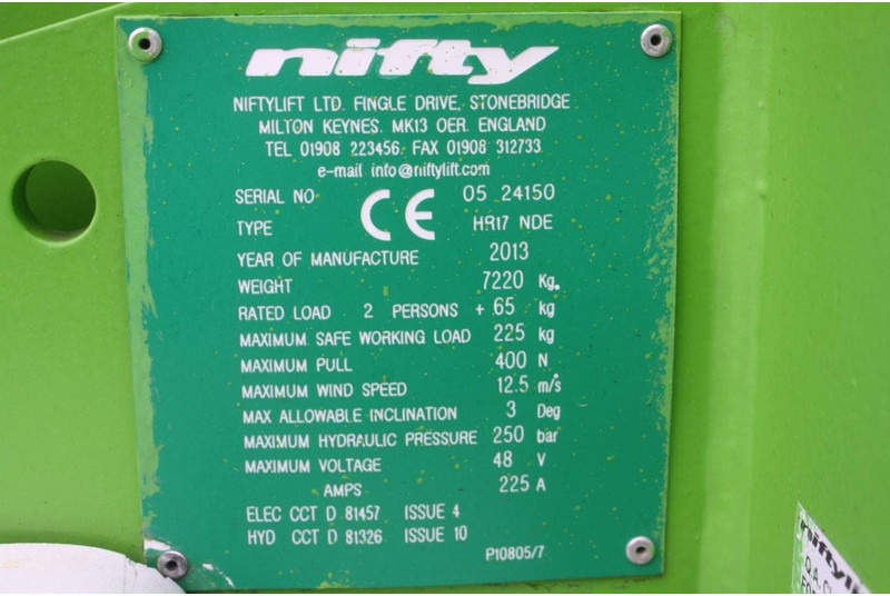 Niftylift HR17 NDE - Коленчатый подъемник: фото 4 Niftylift HR17 NDE - Коленчатый подъемник: фото 4